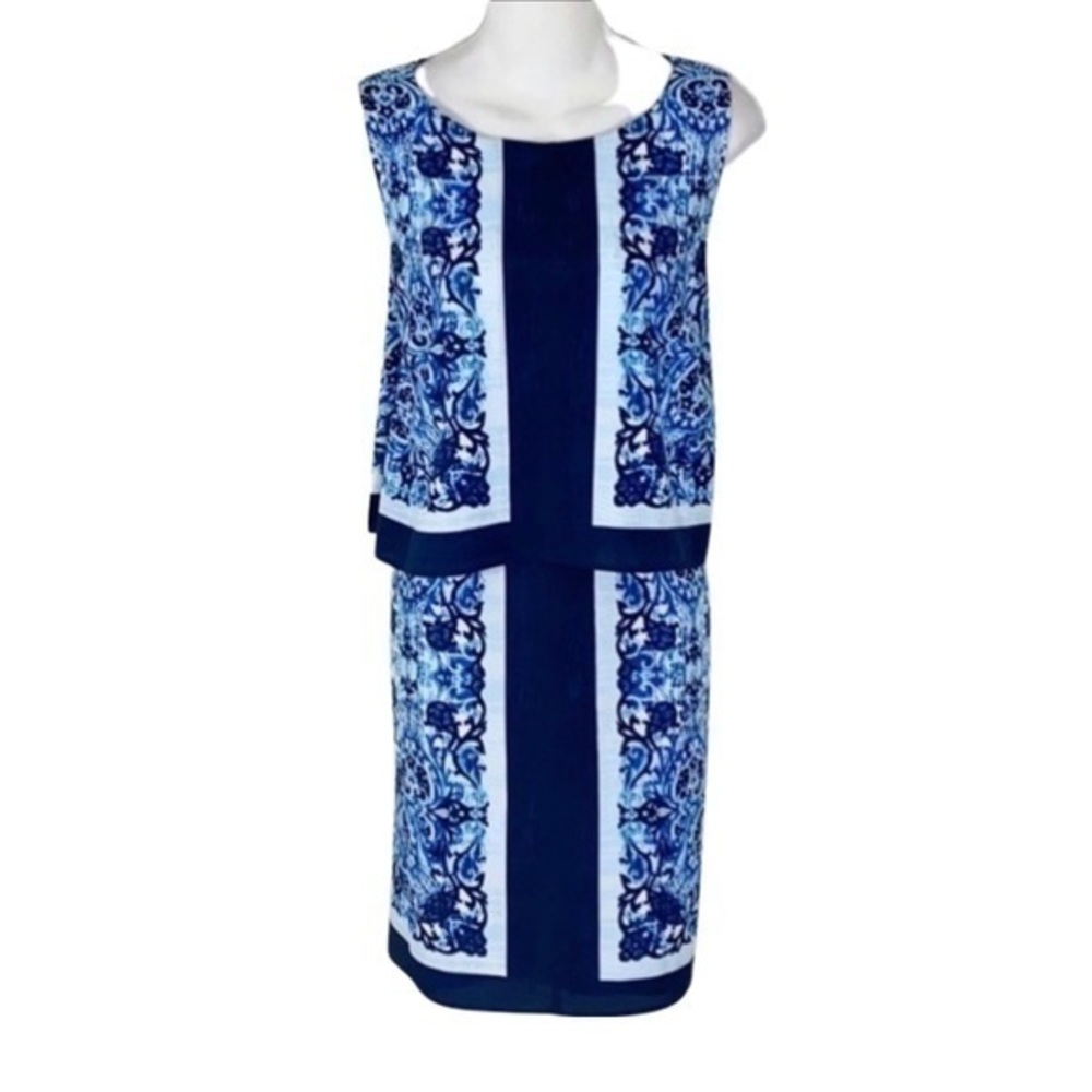Michael Kors blue printed framed popover dress C.C18